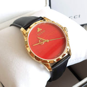  Shop Authentic Gucci G Timeless Coral Red Dial Black Leather Strap Watch For Men - YA126464 - Luxxuri