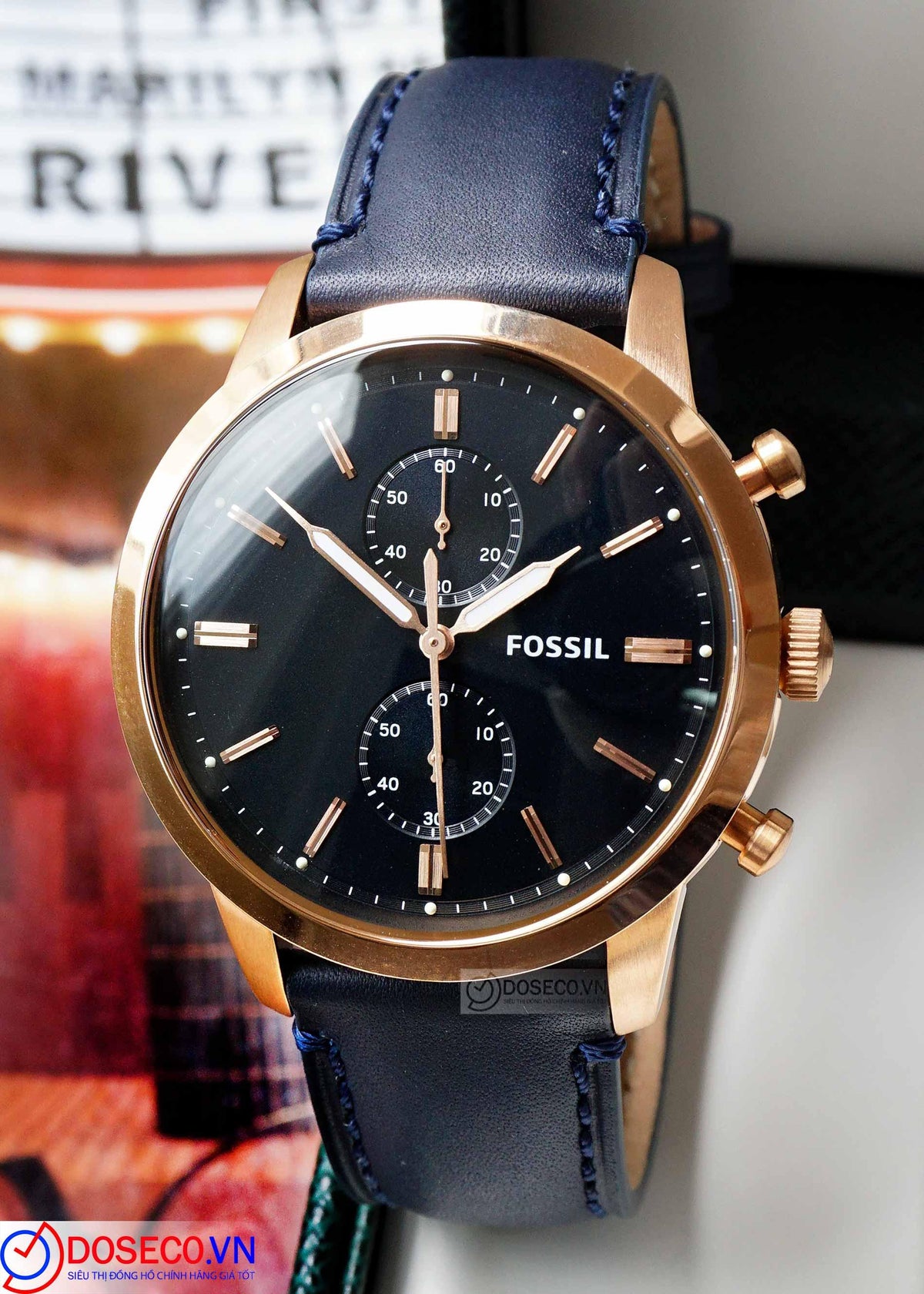  Shop Authentic Fossil Townsman Chronograph Blue Dial Blue Leather Strap Watch for Men - FS5436 - Luxxuri