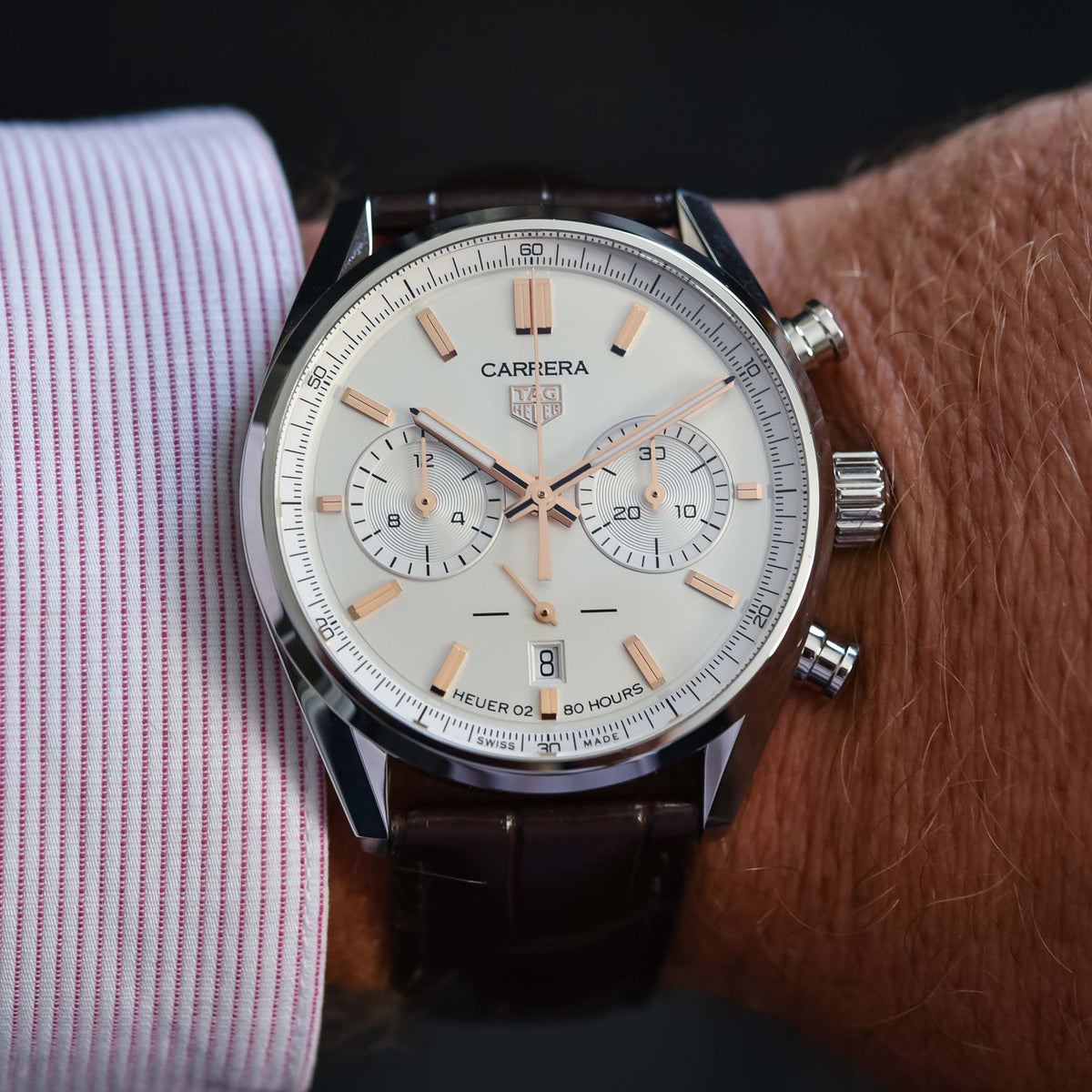  Shop Authentic Tag Heuer Carrera Chronograph White Dial Brown Leather Strap Watch for Men - CBN2013.FC6483 - Luxxuri