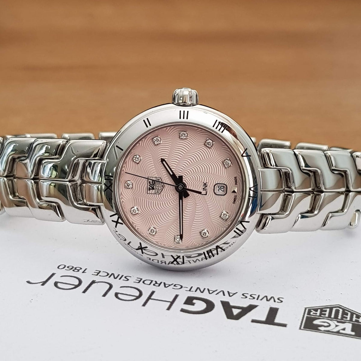  Shop Authentic Tag Heuer Link Diamonds Pink Dial Silver Steel Strap Watch for Women - WAT1415.BA0954 - Luxxuri