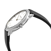  Shop Authentic Calvin Klein Minimal Silver Dial Black Leather Strap Watch for Women - K3M221C6 - Luxxuri