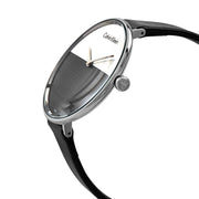  Shop Authentic Calvin Klein Rise White Grey Dial Black Leather Strap Watch for Women - K7A231C3 - Luxxuri