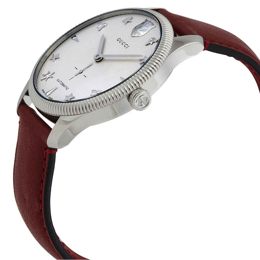  Shop Authentic Gucci G Timeless Automatic Silver Dial Red Leather Strap Watch For Men - YA126346 - Luxxuri