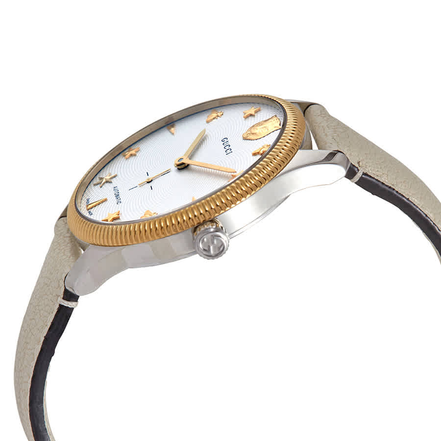  Shop Authentic Gucci G Timeless Automatic Silver Dial Beige Leather Strap Watch For Men - YA126348 - Luxxuri
