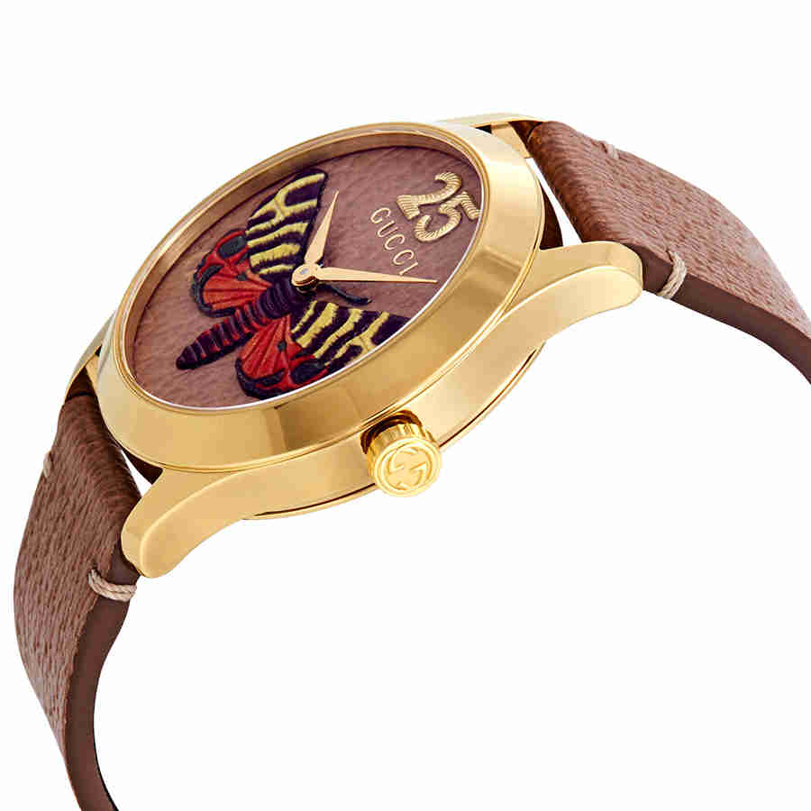  Shop Authentic Gucci G Timeless Butterfly Brown Dial Brown Leather Strap Watch For Women - YA1264063 - Luxxuri