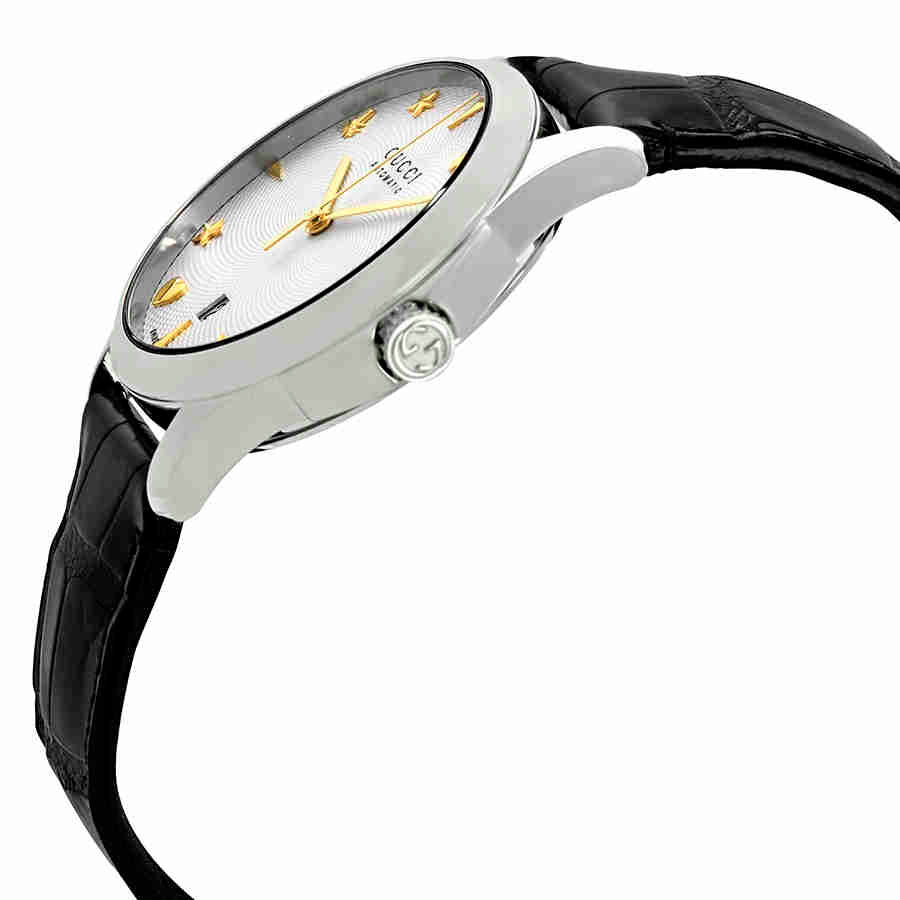  Shop Authentic Gucci G Timeless Automatic Silver Dial Black Leather Strap Unisex Watch - YA126468 - Luxxuri