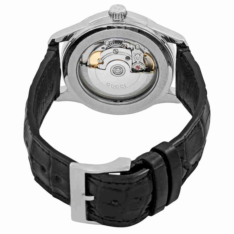  Shop Authentic Gucci G Timeless Automatic Silver Dial Black Leather Strap Unisex Watch - YA126468 - Luxxuri