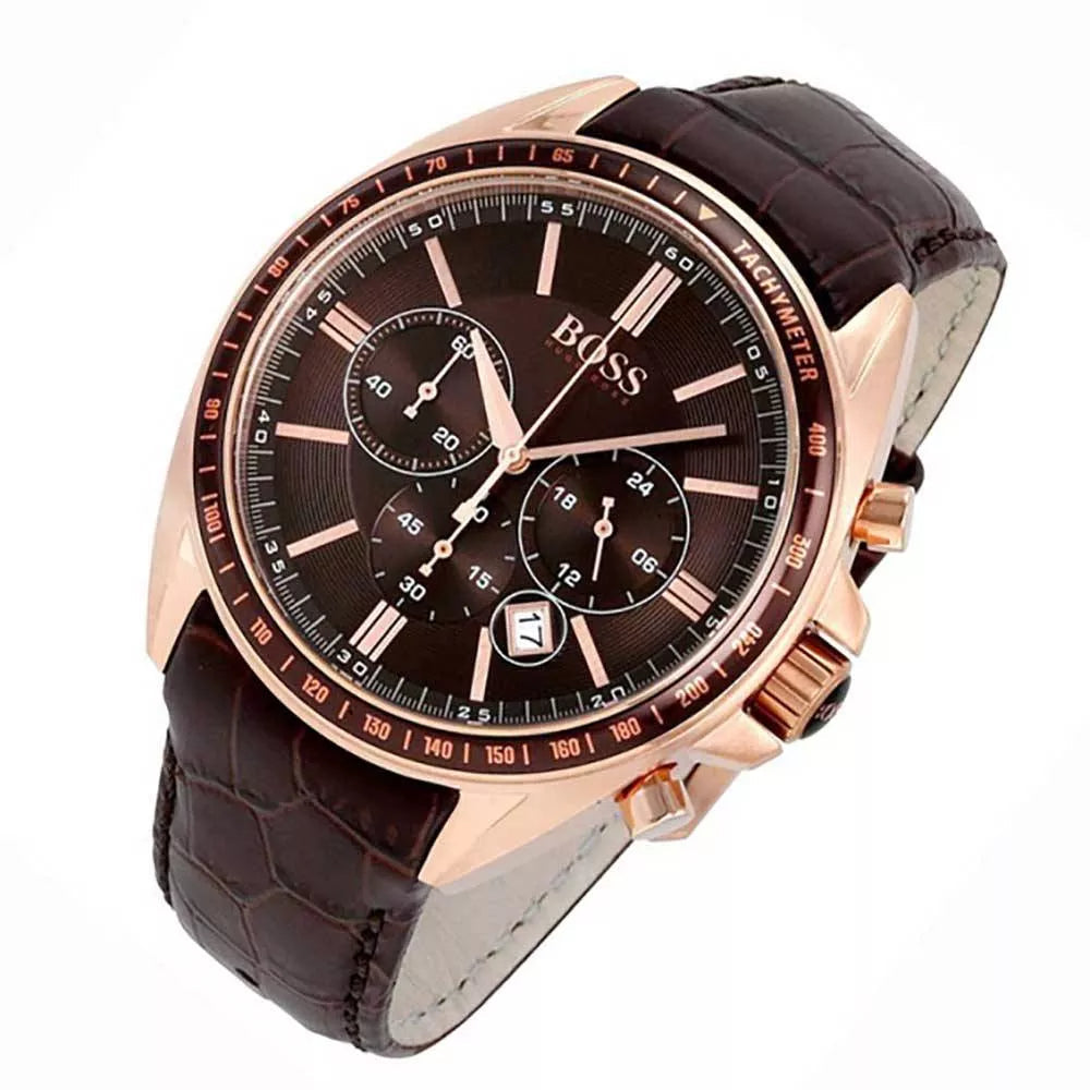  Shop Authentic Hugo Boss Driver Chronograph Brown Dial Brown Leather Strap Watch For Men - HB1513093 - Luxxuri