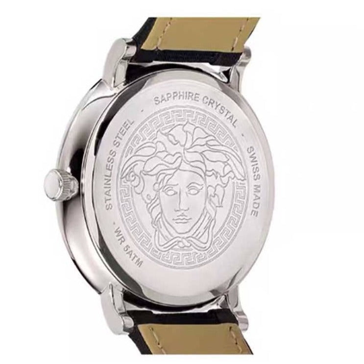  Shop Authentic Versace V-Circle Black Manifesto Courage Quartz Silver Dial Black Leather Strap Watch for Men - VBQ080017 - Luxxuri