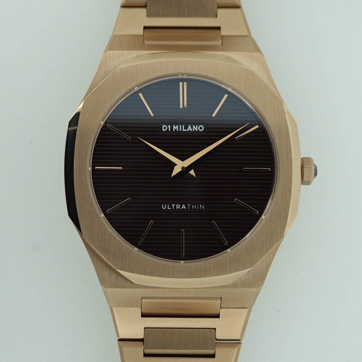 D1 Milano Ultra Thin Brown Dial Gold Steel Strap Watch for Men - D1-UTBJ13