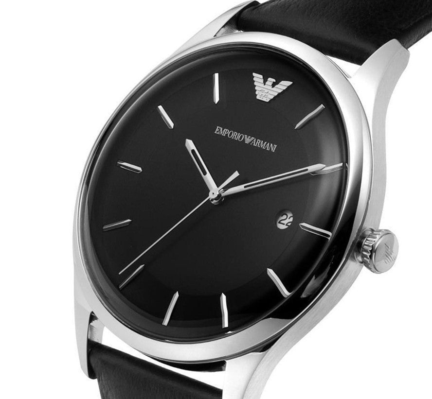  Shop Authentic Emporio Armani Lambda Classic Quartz Black Dial Black Leather Strap Watch For Men - AR11020 - Luxxuri
