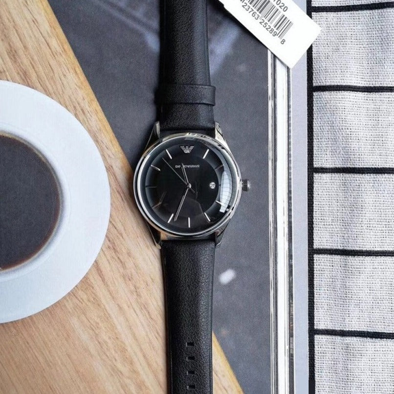  Shop Authentic Emporio Armani Lambda Classic Quartz Black Dial Black Leather Strap Watch For Men - AR11020 - Luxxuri