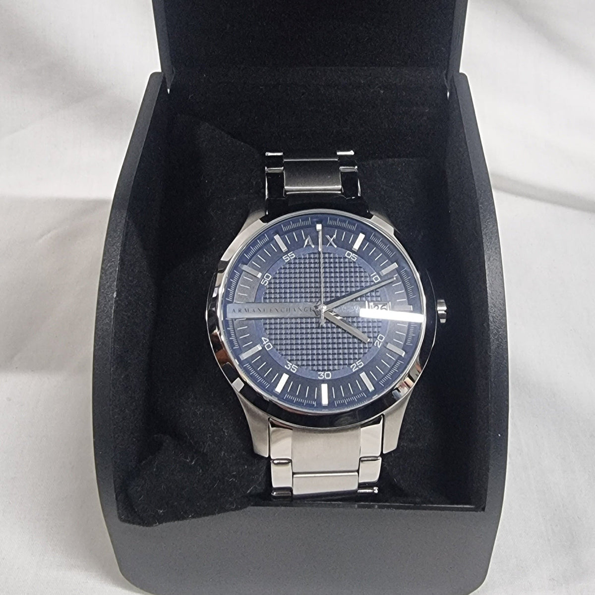  Shop Authentic Armani Exchange Hampton Chronograph Blue Dial Silver Steel Strap Watch For Men - AX2132 - Luxxuri