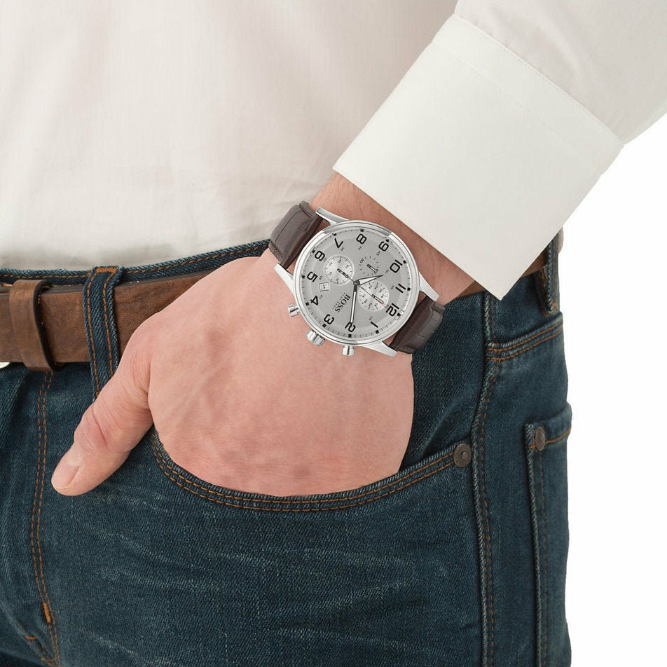  Shop Authentic Hugo Boss Attitude White Dial Brown Leather Strap Watch for Men - 1513609 - Luxxuri