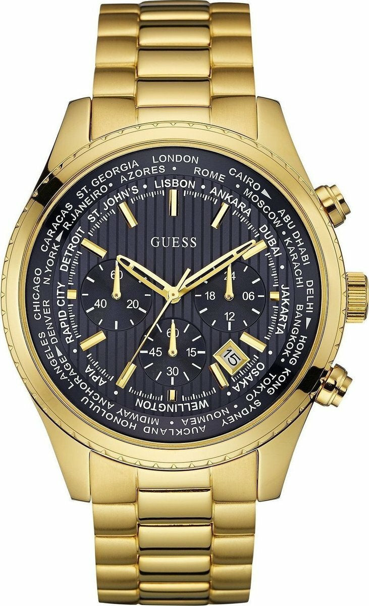  Shop Authentic Guess Multifunction Black Dial Gold Steel Strap Watch for Men  - W0602G1 - Luxxuri