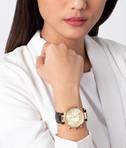  Shop Authentic Michael Kors Sawyer Champagne Dial Black Leather Strap Watch for Women - MK2433 - Luxxuri