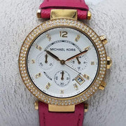  Shop Authentic Michael Kors Parker Chronograph White Dial Pink Leather Strap Watch for Women - MK2297 - Luxxuri