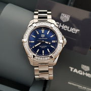  Shop Authentic Tag Heuer Aquaracer Quartz Diamonds Blue Dial Silver Steel Strap Watch for Women - WAY131N.BA0748 - Luxxuri
