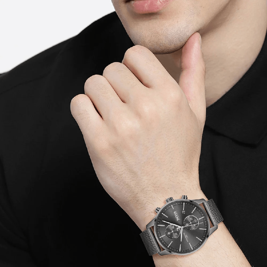  Shop Authentic Hugo Boss Associate Black Dial Black Mesh Bracelet Watch for Men - 1513769 - Luxxuri