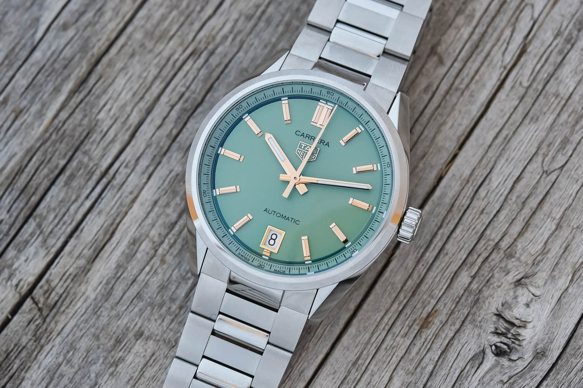 Shop Authentic Tag Heuer Carrera Date Automatic 18K Green Dial Silver Steel Strap Watch for Women - WBN2312.BA0001 - Luxxuri