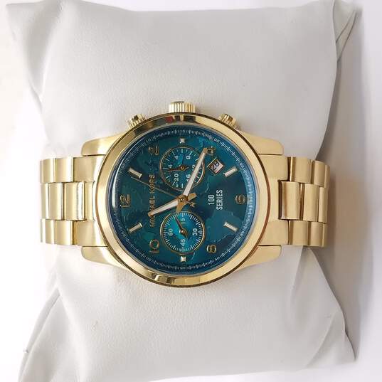  Shop Authentic Michael Kors Runway Hunger Stop100 Series Blue Dial Gold Steel Strap Watch for Women - MK5815 - Luxxuri