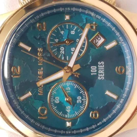  Shop Authentic Michael Kors Runway Hunger Stop100 Series Blue Dial Gold Steel Strap Watch for Women - MK5815 - Luxxuri