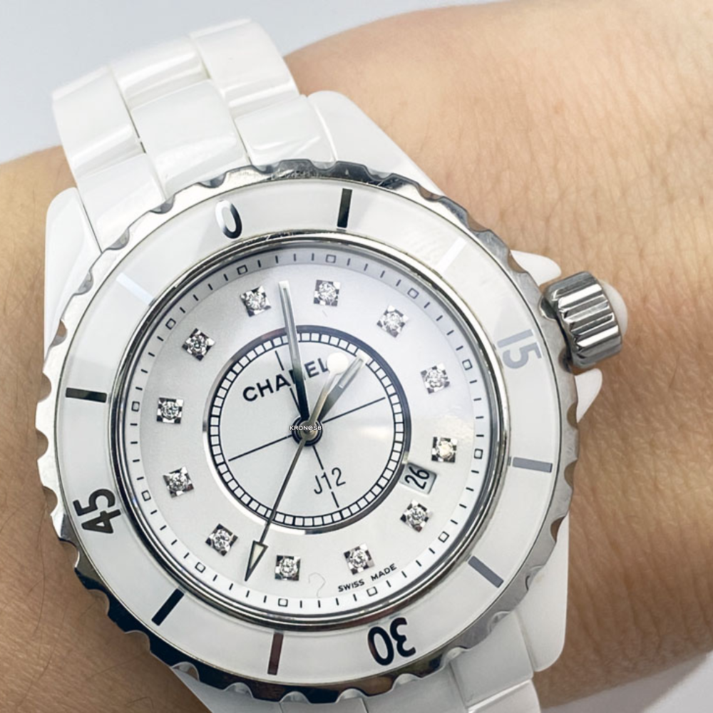  Shop Authentic Chanel J12 Diamonds Ceramic White Dial White Steel Strap Watch for Women - J12 H1628 - Luxxuri