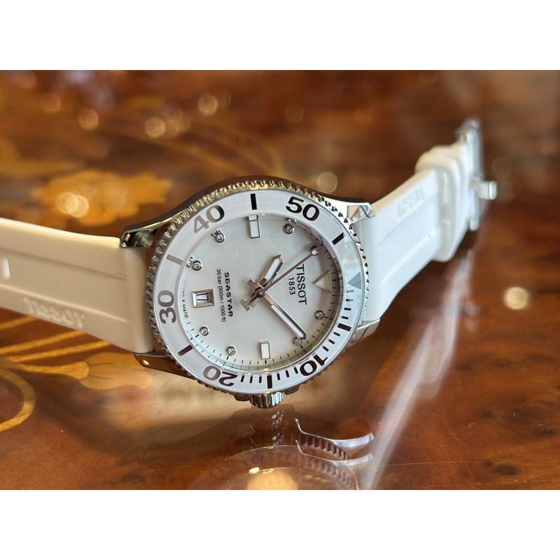  Shop Authentic Tissot Seastar 1000 Mother of Pearl White Dial White Rubber Strap Watch for Women - T120.210.17.116.00 - Luxxuri