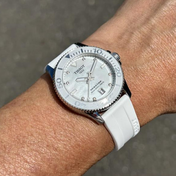  Shop Authentic Tissot Seastar 1000 Mother of Pearl White Dial White Rubber Strap Watch for Women - T120.210.17.116.00 - Luxxuri