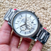  Shop Authentic Armani Exchange Outerbanks Chronograph Silver Dial Silver Steel Strap Watch For Men - AX7141 - Luxxuri