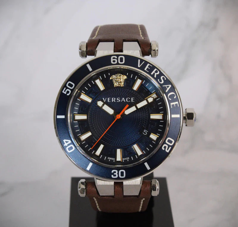  Shop Authentic Versace Greca Sport Analog Blue Dial Brown Leather Strap Watch For Men - VEZ300121 - Luxxuri