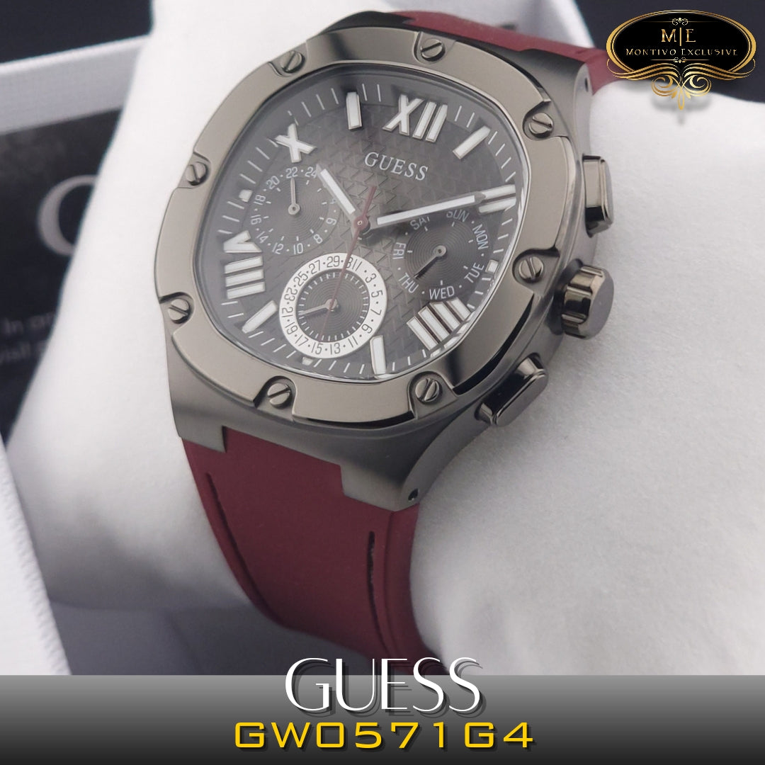  Shop Authentic Guess Headline Multifunction Grey Dial Burgundy Silicone Strap Watch For Men - GW0571G4 - Luxxuri