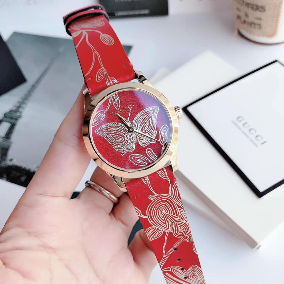  Shop Authentic Gucci G Timeless Quartz Red Dial Red Leather Strap Watch For Women - YA1264054 - Luxxuri