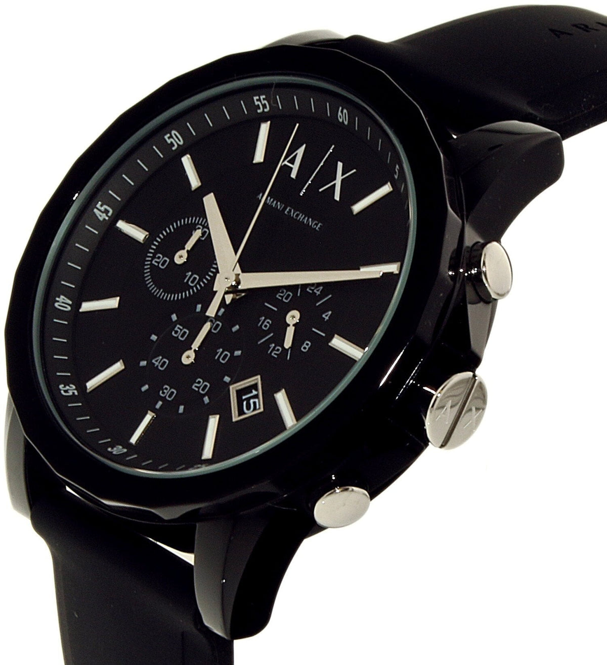  Shop Authentic Armani Exchange Outerbanks Chronograph Black Dial Black Silicone Strap Watch For Men - AX1326 - Luxxuri