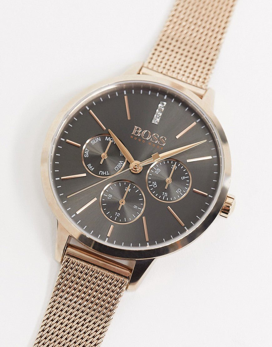  Shop Authentic Hugo Boss Symphony Grey Dial Gold Mesh Bracelet Watch for Women - 1502424 - Luxxuri
