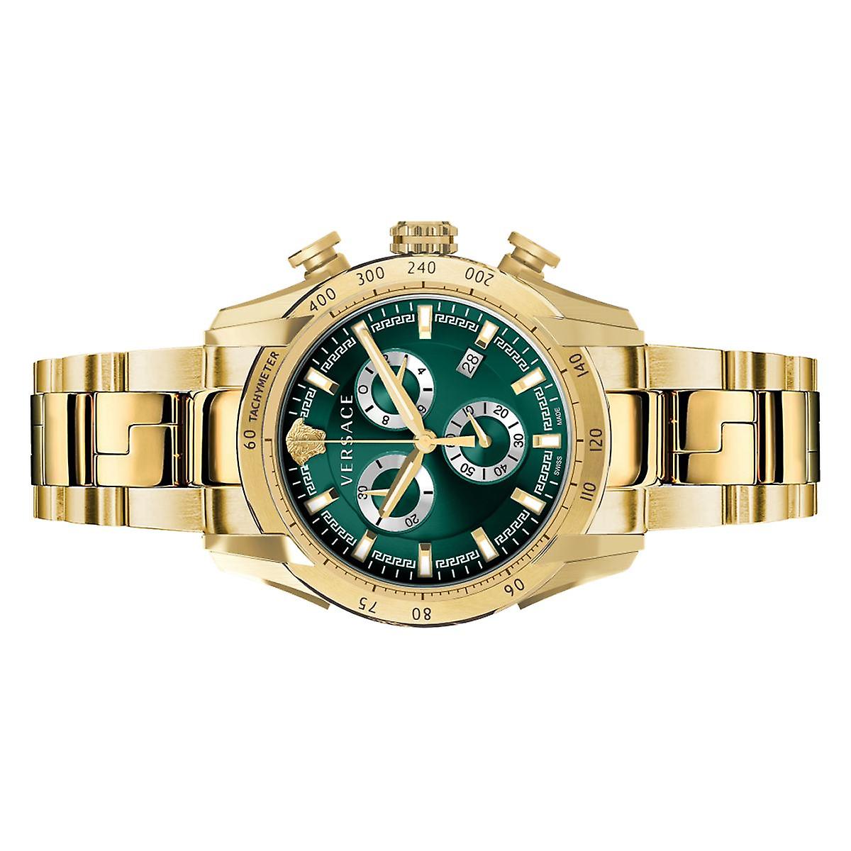  Shop Authentic Versace V-Ray Chronograph Quartz Green Dial Gold Steel Strap Watch For Men - VE2I00621 - Luxxuri
