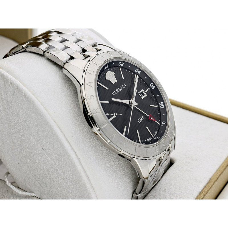  Shop Authentic Versace Univers Analog Black Dial Silver Steel Strap Watch for Men - VEBK00418 - Luxxuri