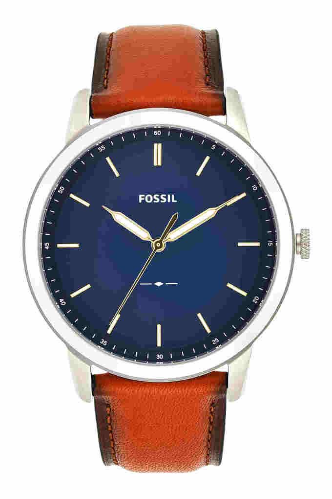  Shop Authentic Fossil Minimalist Blue Dial Brown Leather Strap Watch for Men - FS5304 - Luxxuri