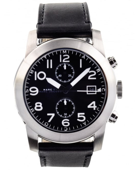  Shop Authentic Marc Jacobs Larry Chronograph Black Dial Black Leather Strap Watch for Men - MBM5033 - Luxxuri