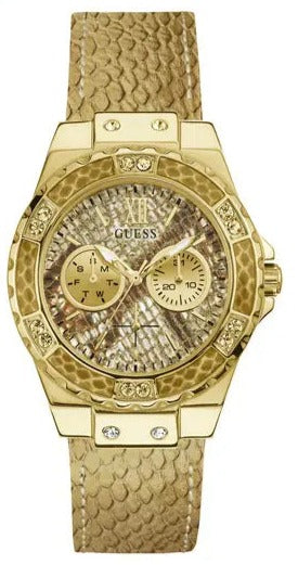  Shop Authentic Guess Limelight Quartz Gold Dial  Gold Leather Strap Watch For Women - W0775L13 - Luxxuri