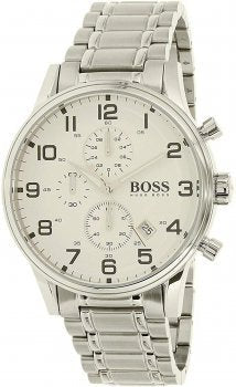  Shop Authentic Hugo Boss Aeroliner Chronograph White Dial Silver Steel Strap Watch for Men - 1513182 - Luxxuri