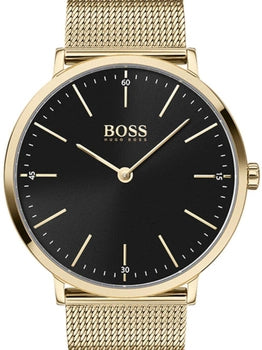  Shop Authentic Hugo Boss Horizon Quartz Black Dial Gold Mesh Bracelet Watch For Men - HB1513735 - Luxxuri