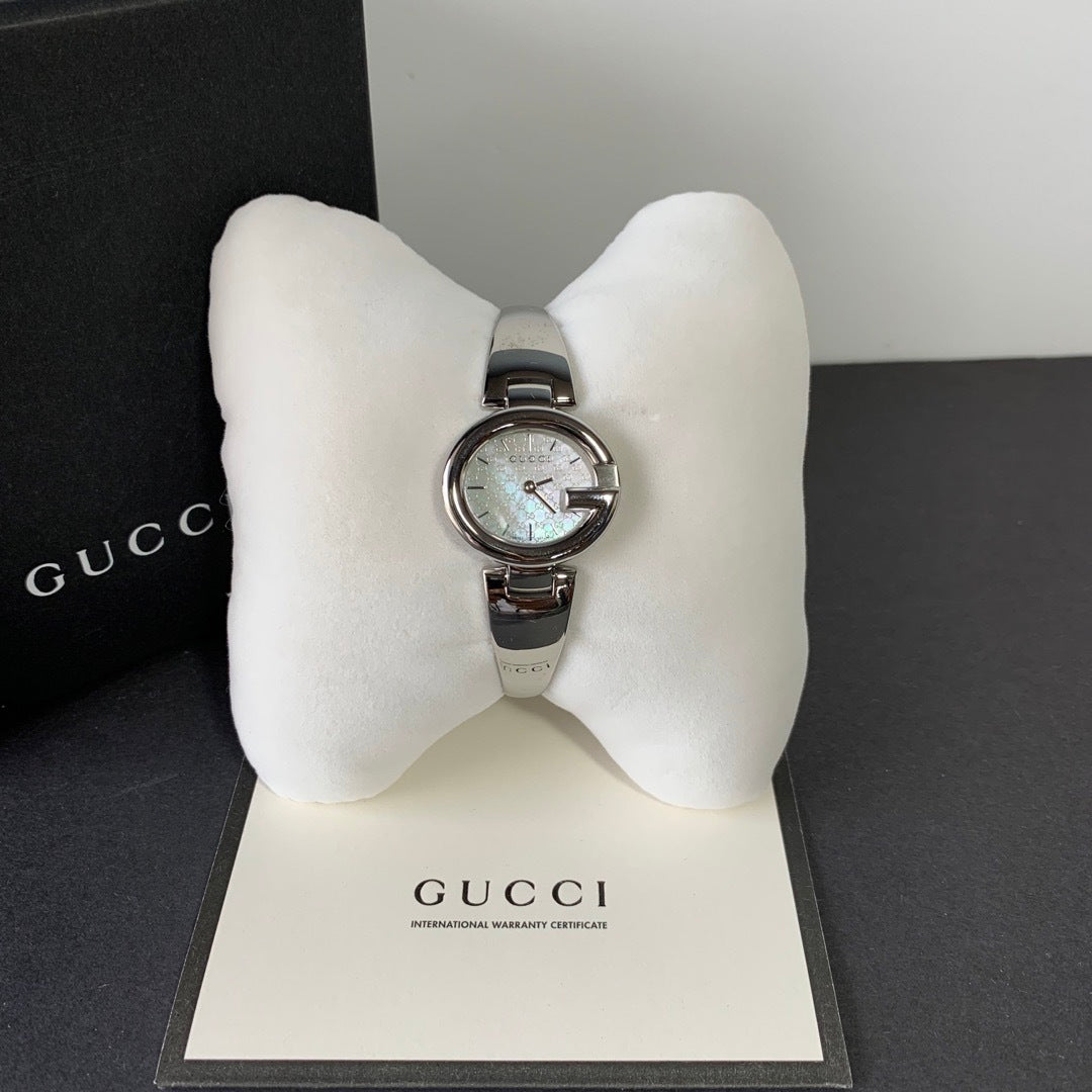  Shop Authentic Gucci Guccissima Quartz Silver Dial Silver Steel Strap Watch For Women - YA134511 - Luxxuri
