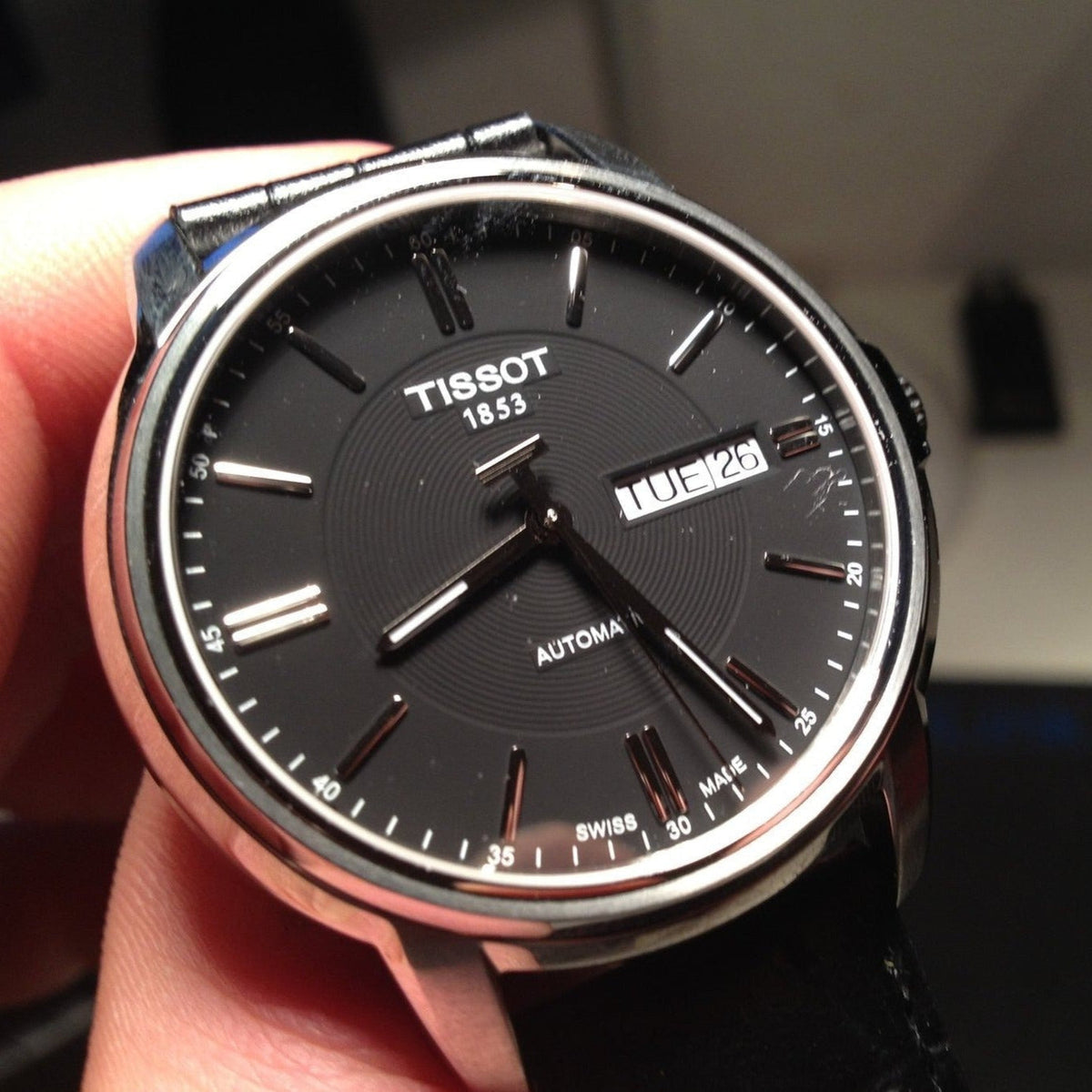  Shop Authentic Tissot Automatics III Day Date Black Dial Black Leather Strap Watch For Men - T065.430.16.051.00 - Luxxuri
