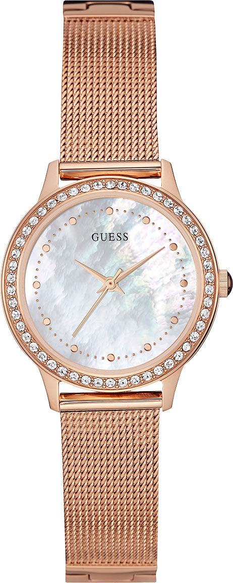  Shop Authentic Guess Chelsea Mother of Pearl White Dial Rose Gold Mesh Strap Watch For Women - W0647L2 - Luxxuri