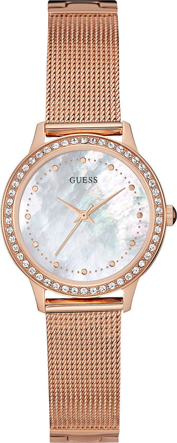  Shop Authentic Guess Chelsea Mother of Pearl White Dial Rose Gold Mesh Strap Watch For Women - W0647L2 - Luxxuri