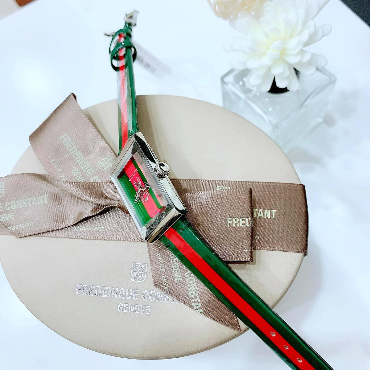  Shop Authentic Gucci G Frame Quartz Green & Red Mother of Pearl Dial Multicolor Leather Strap Watch For Women - YA147408 - Luxxuri