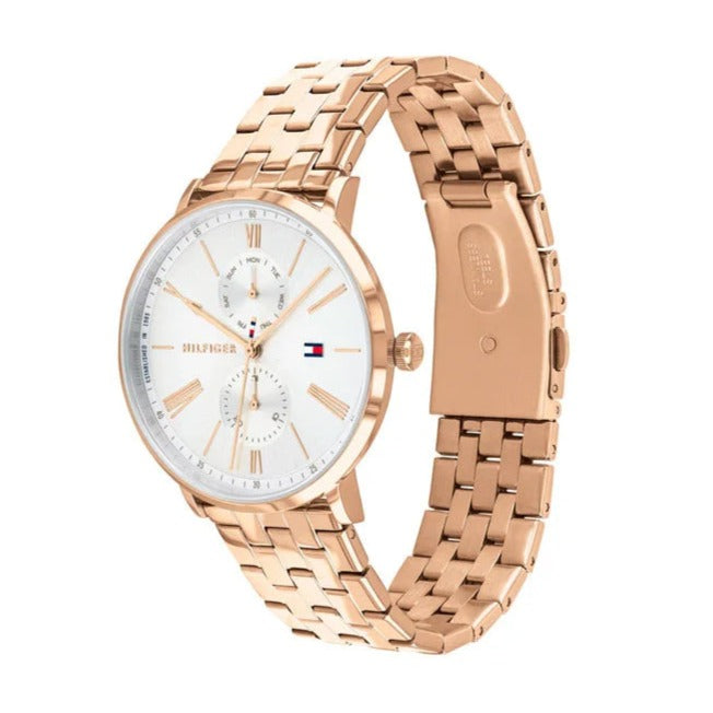  Shop Authentic Tommy Hilfiger Jenna Quartz White Dial Rose Gold Steel Strap Watch for Women - 1782070 - Luxxuri