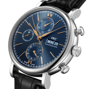  Shop Authentic IWC Portofino Chronograph Blue Dial Black Leather Strap Watch for Men - IW391036 - Luxxuri