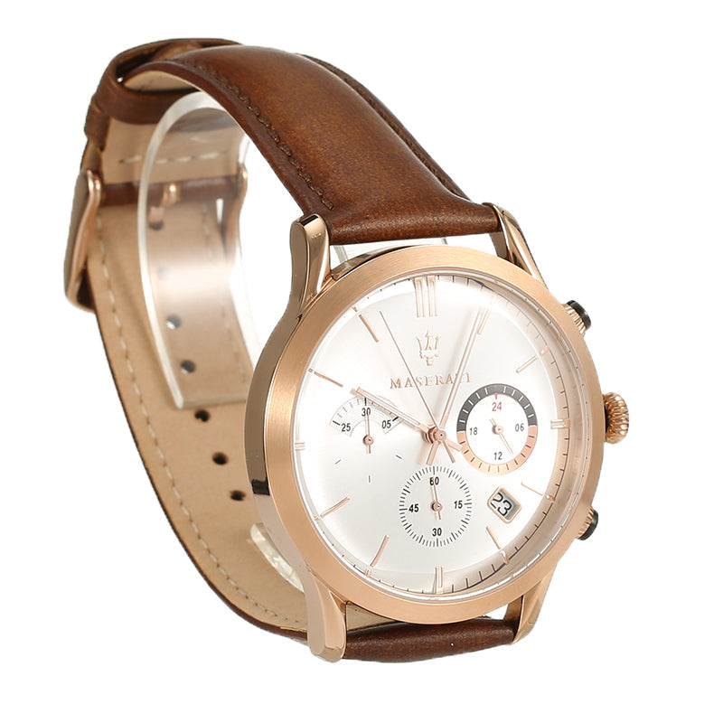 Shop Authentic Maserati Ricordo Chronograph Silver Dial Brown Leather Strap Watch For Men - R8871633002 - Luxxuri